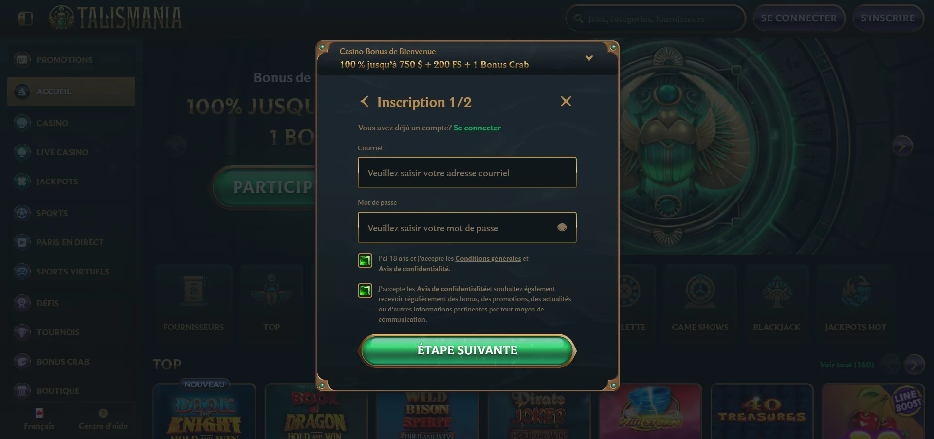 Talismania Casino : comment s'inscrire
