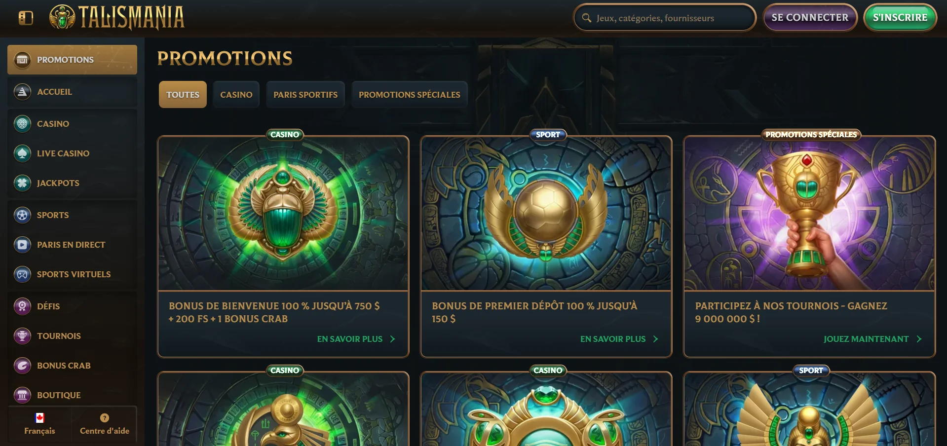 Talismania Casino : bonus et code promo