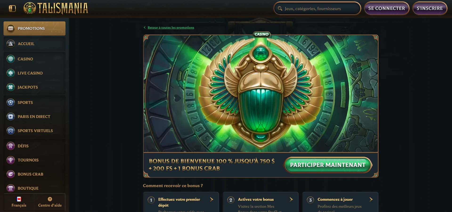 Talismania Casino : bonus de bienvenue