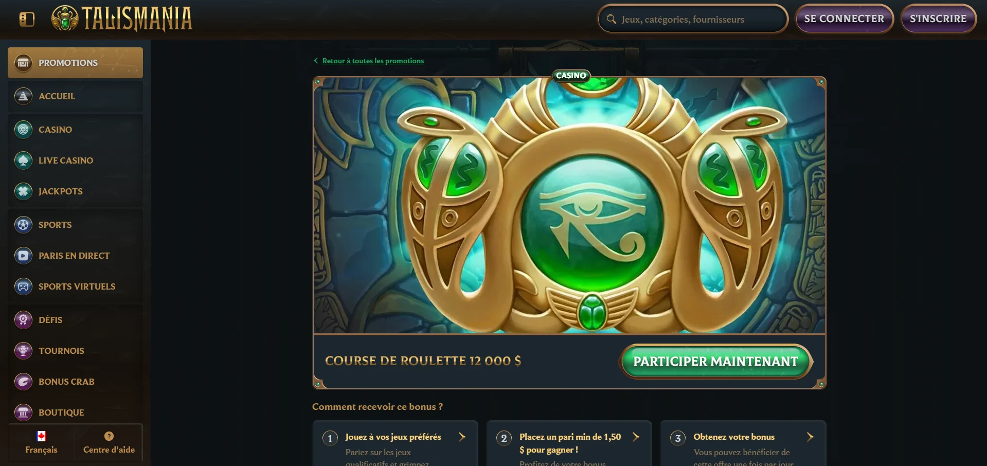 Talismania Casino : code promo