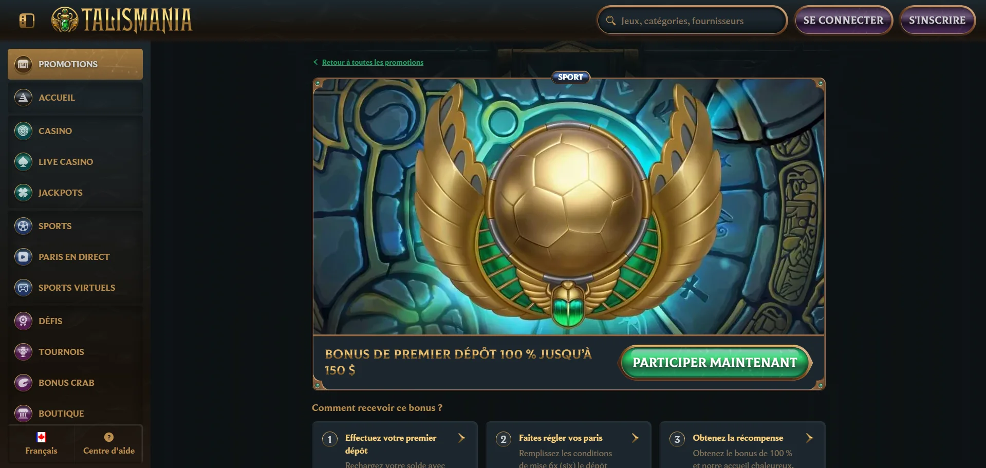 Talismania casino en ligne bonus sans dépôt